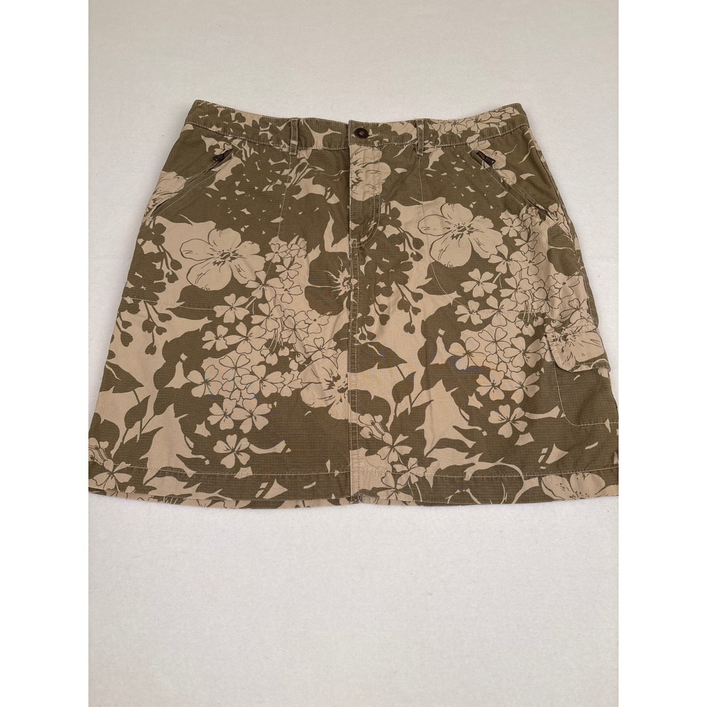Eddie Bauer Womens Floral Ripstop Cargo Mini Skirt Olive Green Tan‎ Size 12